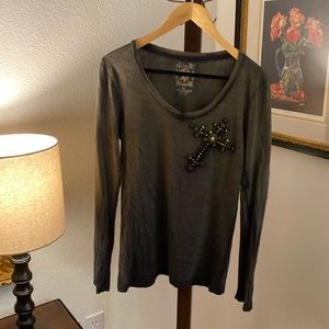 Velvet Stone Long Sleeve Top Olive Green Medium